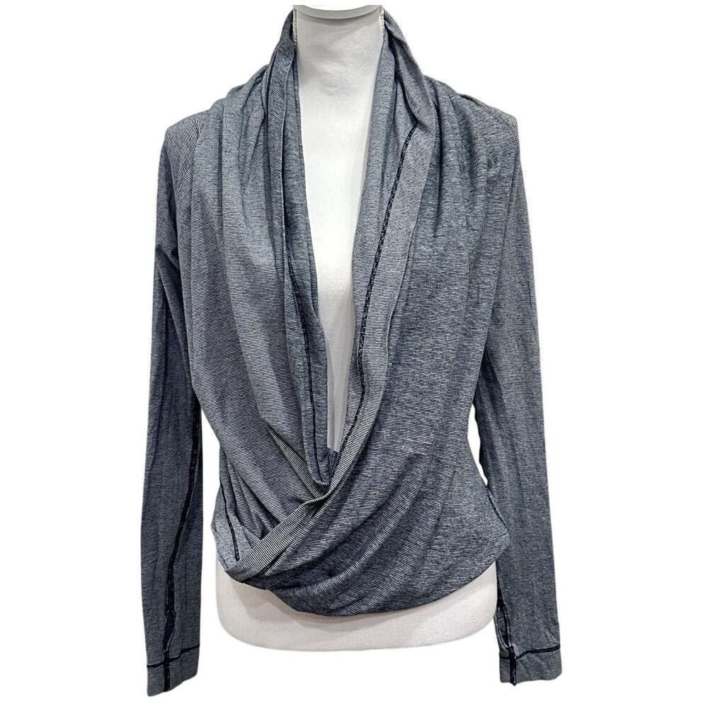 Lululemon Iconic‎ Wrap Surplice Top Wee Stripe White Black Size 2 Lounge Active
